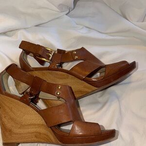 Michael Kors Tan Leather Wedge Sandals